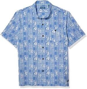 Caribbean Joe Men's Tiki Blue Short Sleeve Button-Up Stretch Vacation Top SZ XXL